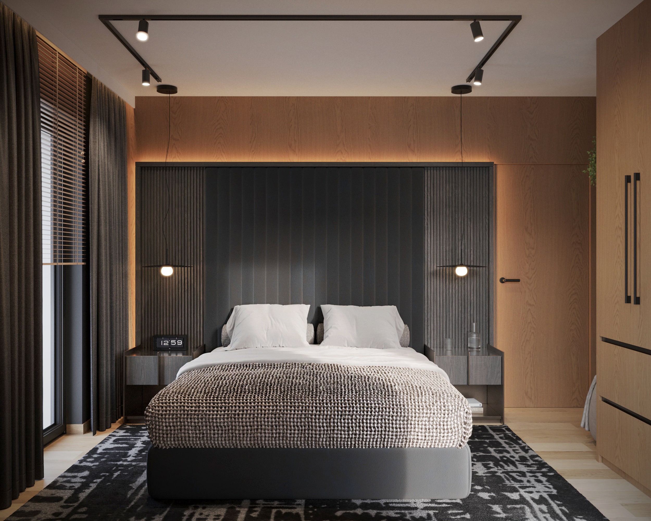 Apartament loftowy — Jadalnia z industrialnym oświetleniem i cegłą
