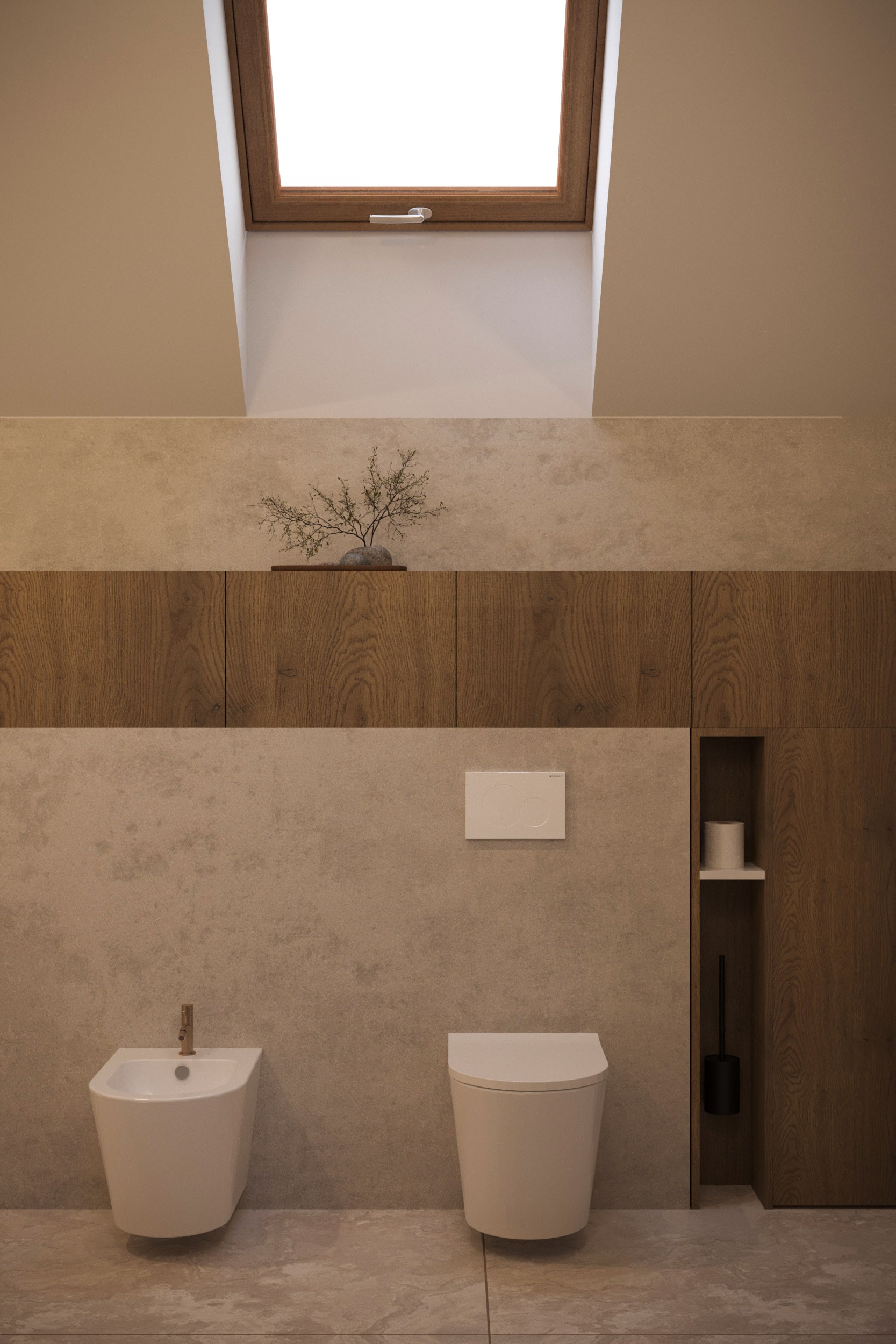 Soft Modern Residence — Korytarz z subtelnymi podziałami i ciepłym oświetleniem